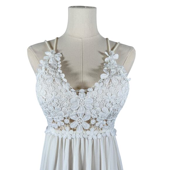 Southern Fried Chics White Lace Boho Maxi Dress Ballet Straps | Tiered Skirt | L - Picture 6 of 13
